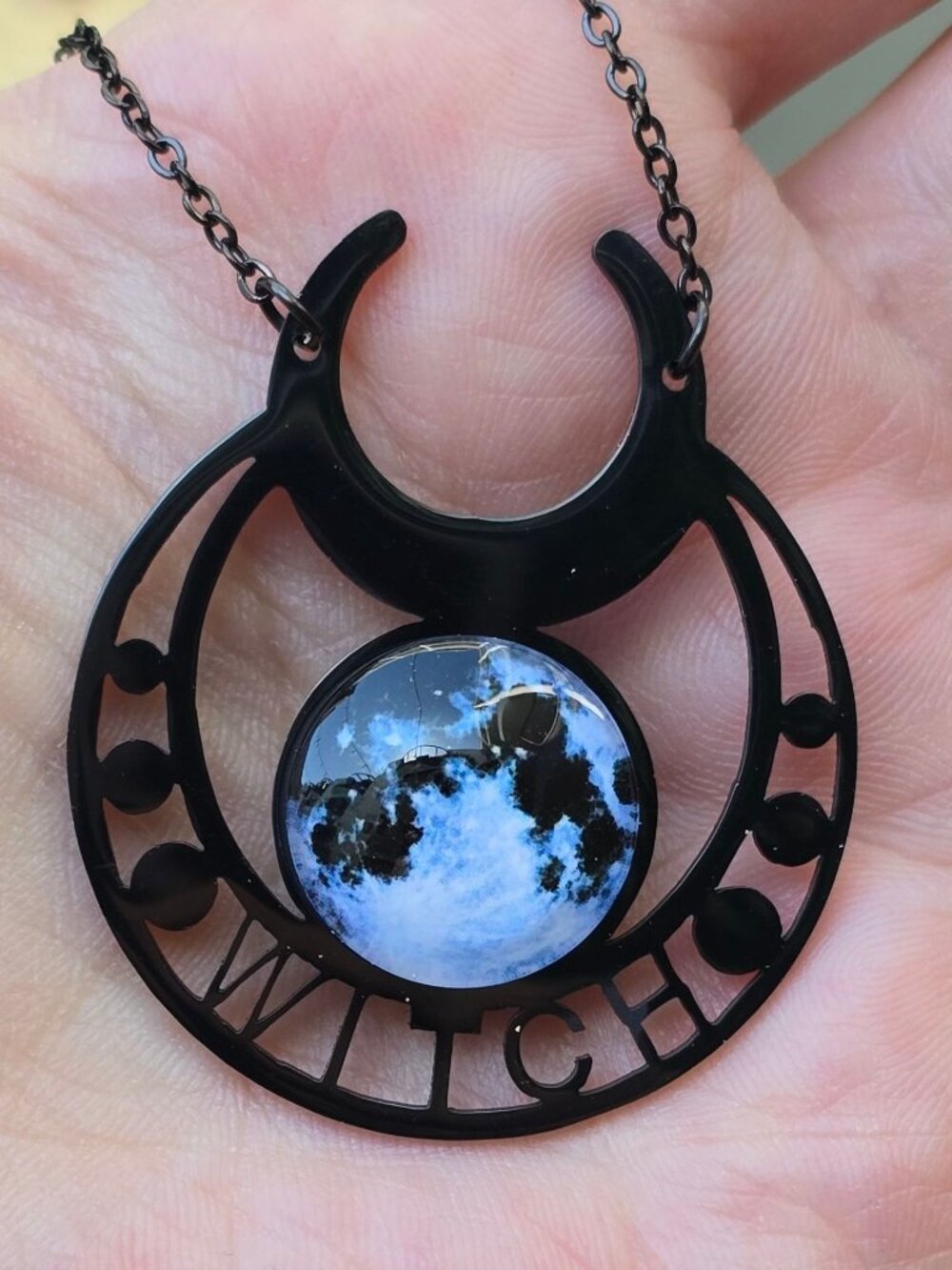 Crescent Moon ✦ Witch Cosmic Pendant ✦ Gothic Alt Celestial Necklace NWT